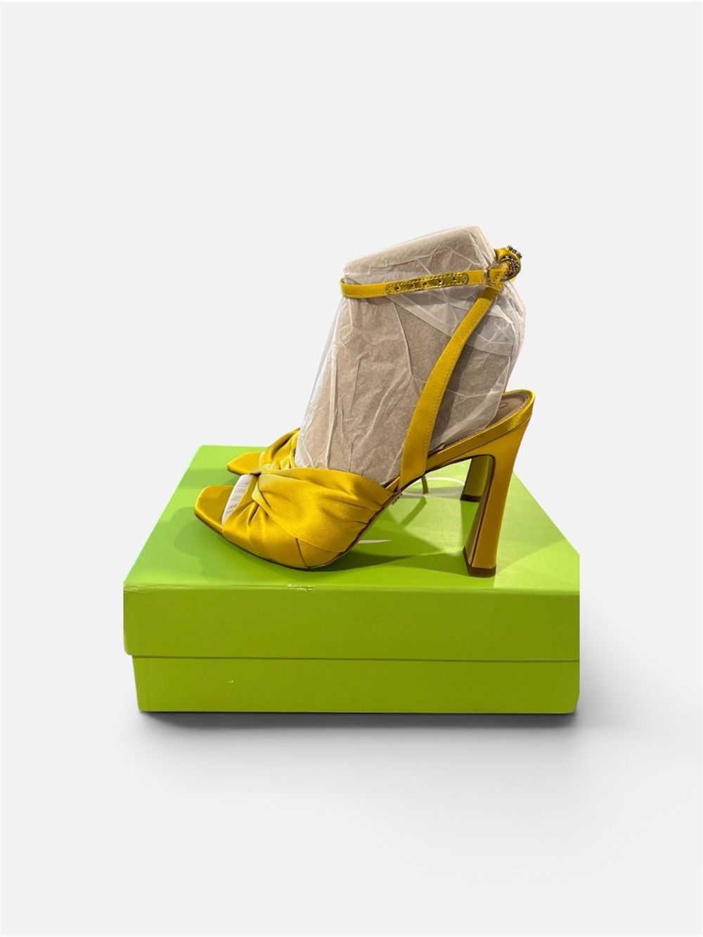 NWT Sam Edelman Lavender Heeled Sandals Ochre Satin Knotted Ankle Strap Size 9.5
